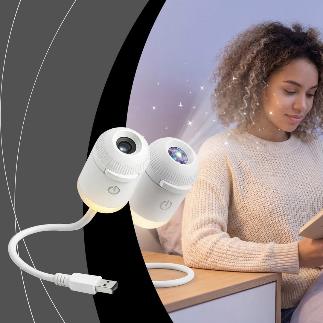 Nattlampe med projektor og utskiftbare bildeplater – USB