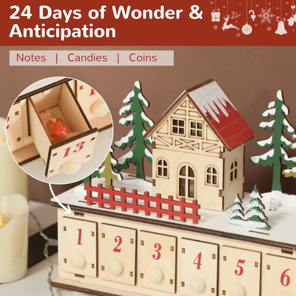Lang adventskalender i tre med lys