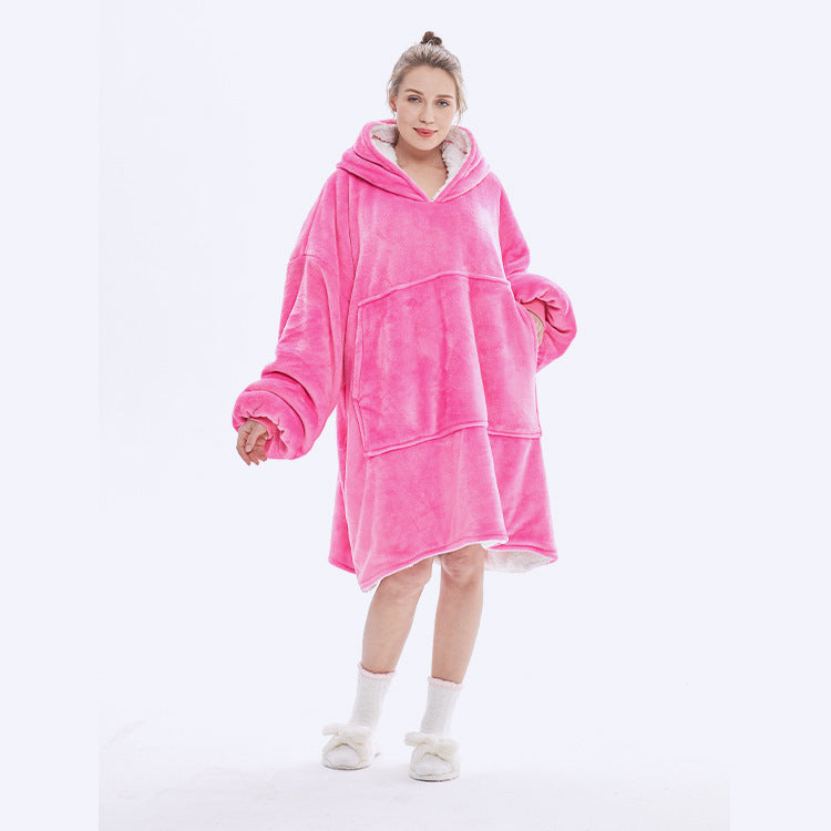 Teppe med ermer og hette, tykt og varmt hoodie-teppe