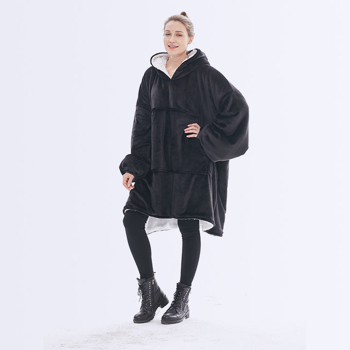 Teppe med ermer og hette, tykt og varmt hoodie-teppe