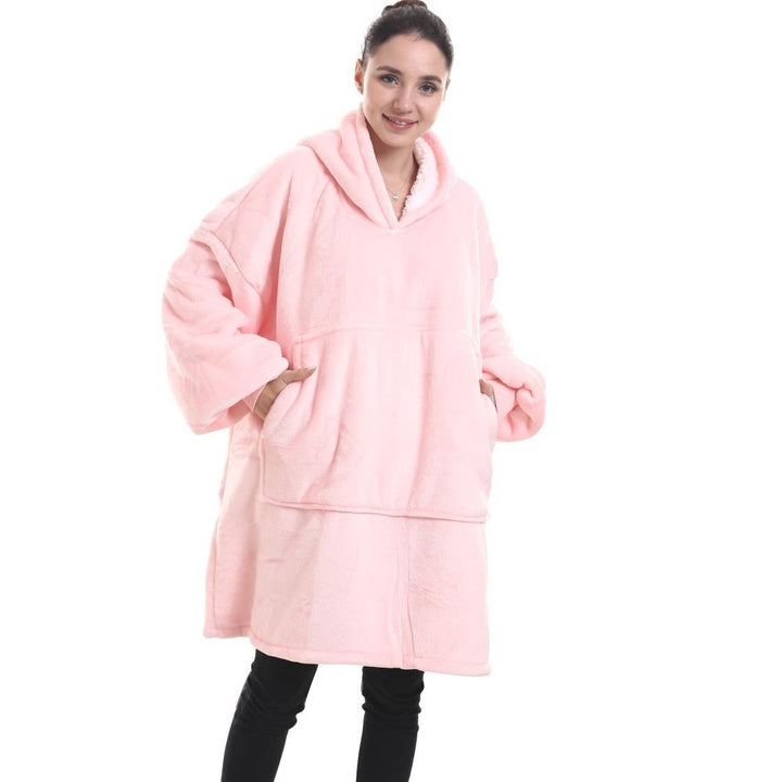 Teppe med ermer og hette, tykt og varmt hoodie-teppe