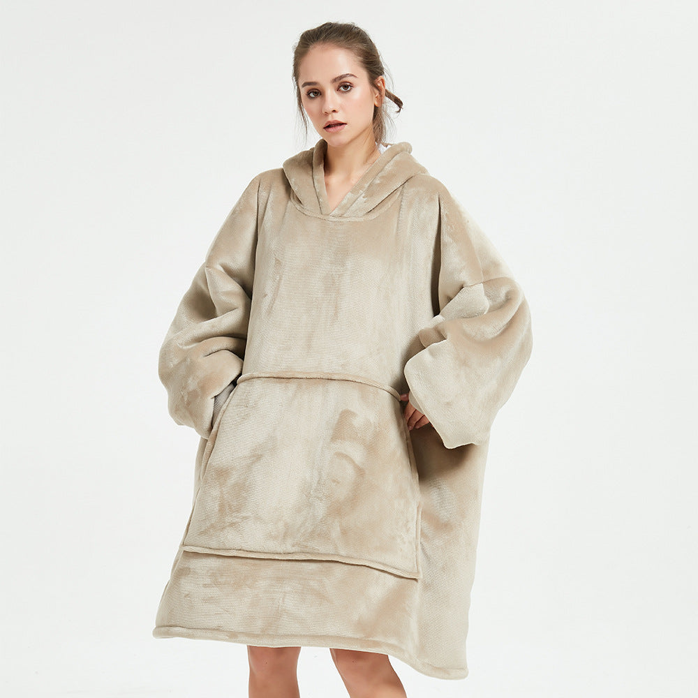 Teppe med ermer og hette, tykt og varmt hoodie-teppe