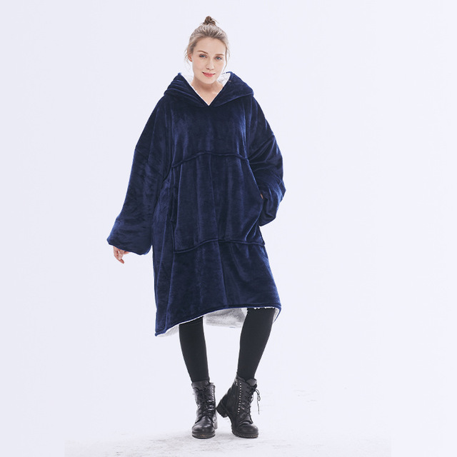 Teppe med ermer og hette, tykt og varmt hoodie-teppe