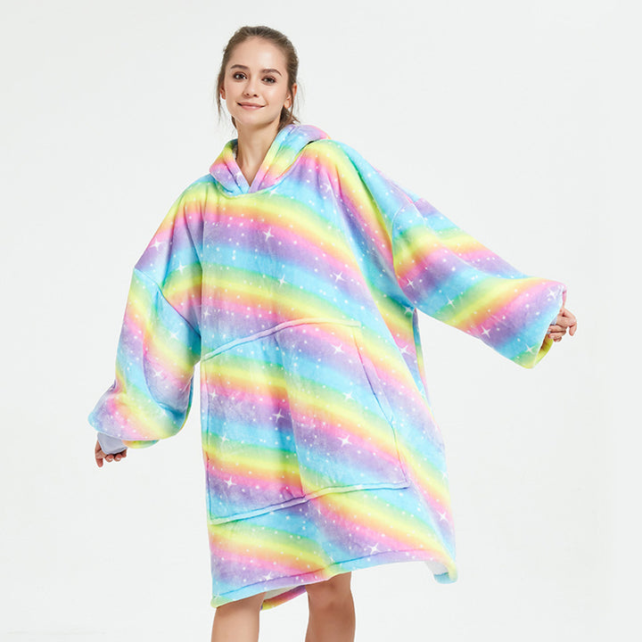 Teppe med ermer og hette, tykt og varmt hoodie-teppe