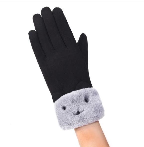 Varmegleden Hansker i semsket look med plysjmansjett og bamsefjes
