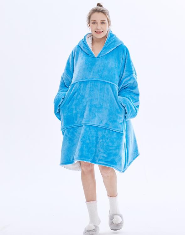 Teppe med ermer og hette, tykt og varmt hoodie-teppe