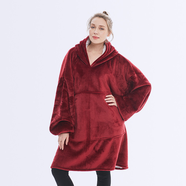 Teppe med ermer og hette, tykt og varmt hoodie-teppe
