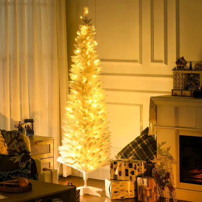 Varmegleden Hvitt juletre med 200 varmhvite lys, 183 cm