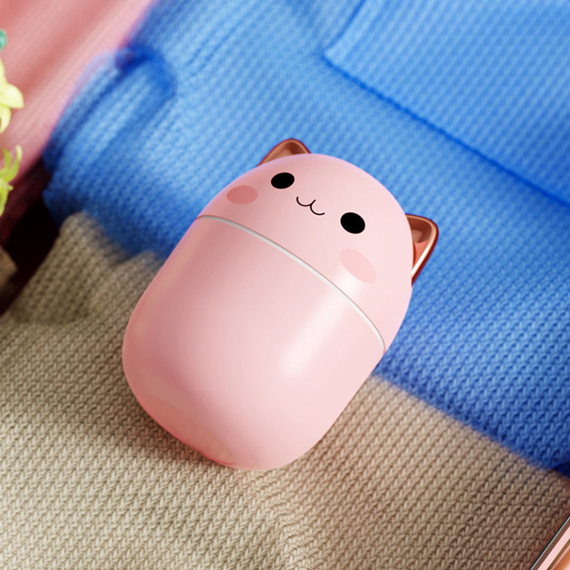 Søt luftfukter formet som katt, helt stille med USB, til kontor og bil