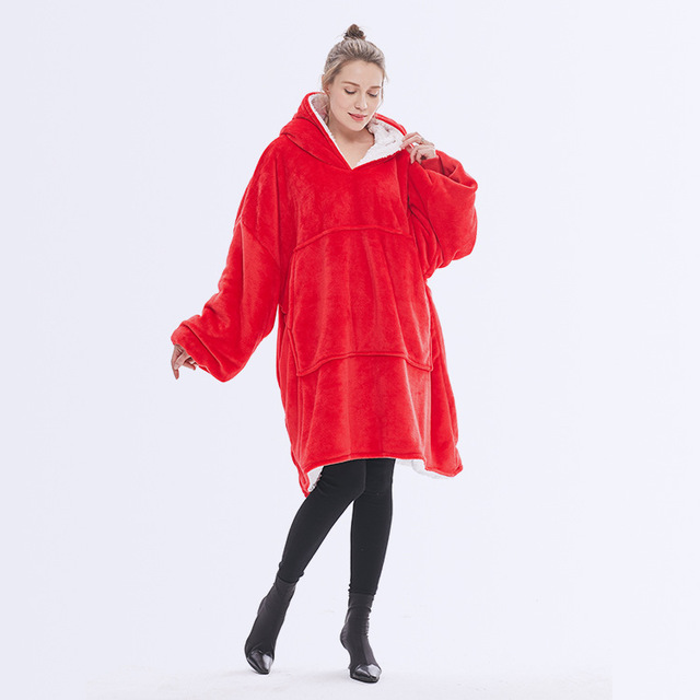 Teppe med ermer og hette, tykt og varmt hoodie-teppe