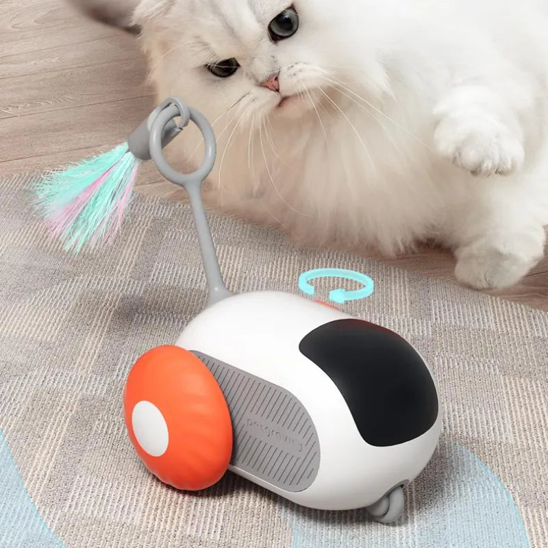 Lekebil med fjær til katt