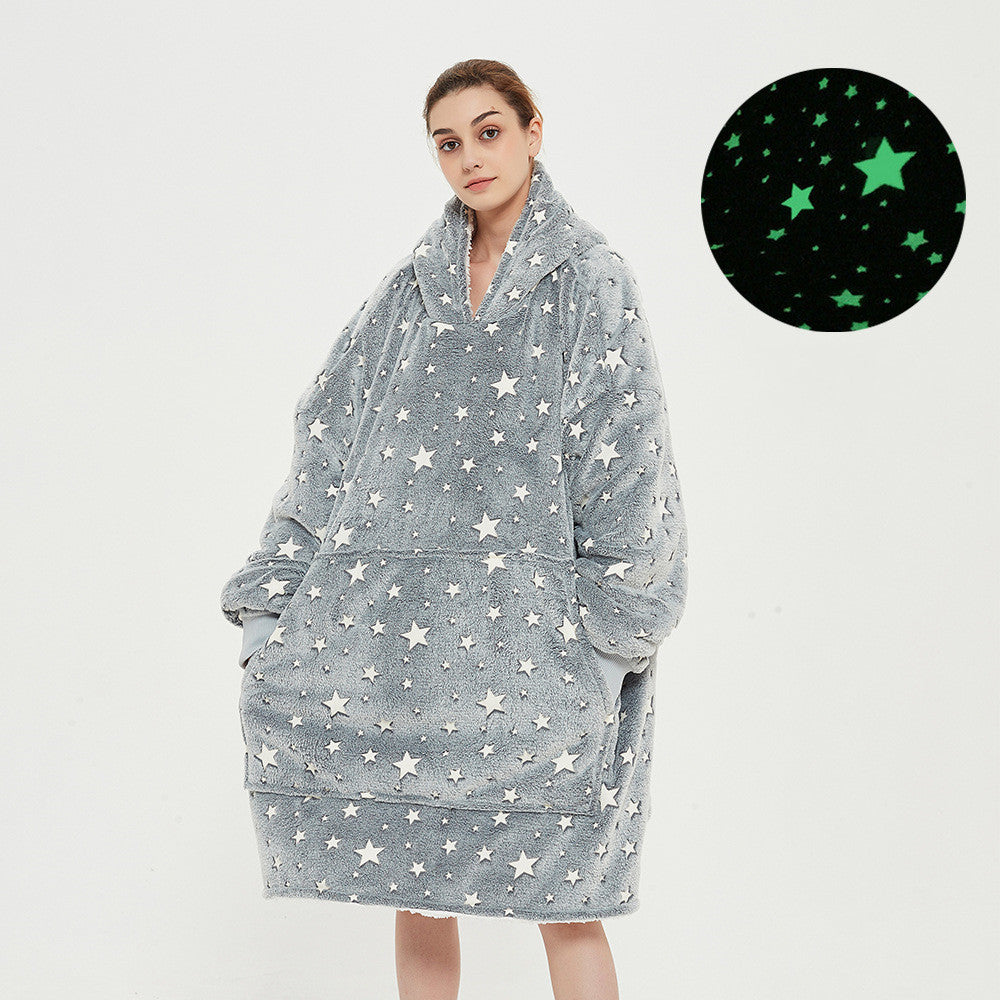 Teppe med ermer og hette, tykt og varmt hoodie-teppe