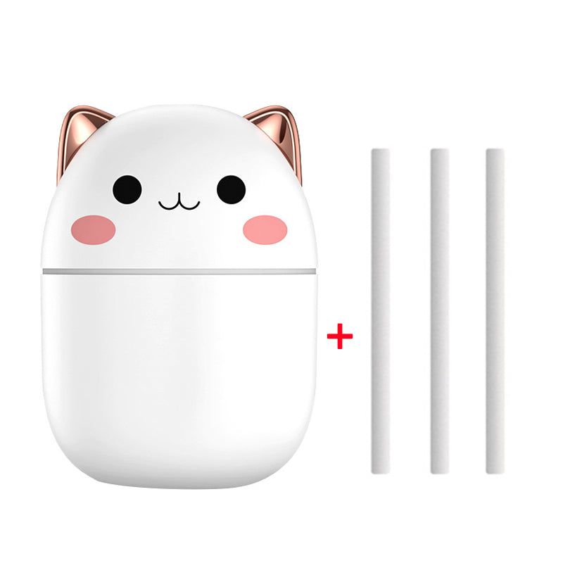 Søt luftfukter formet som katt, helt stille med USB, til kontor og bil