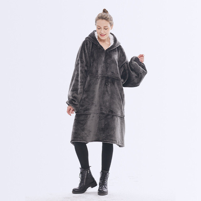 Teppe med ermer og hette, tykt og varmt hoodie-teppe