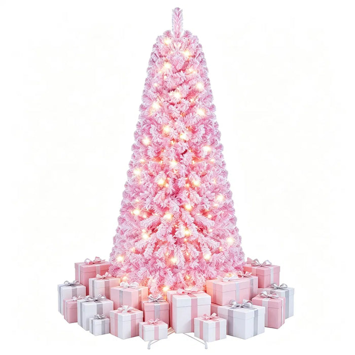 Varmegleden Rosa snødekt juletre 183 cm med 220 varmhvite lys