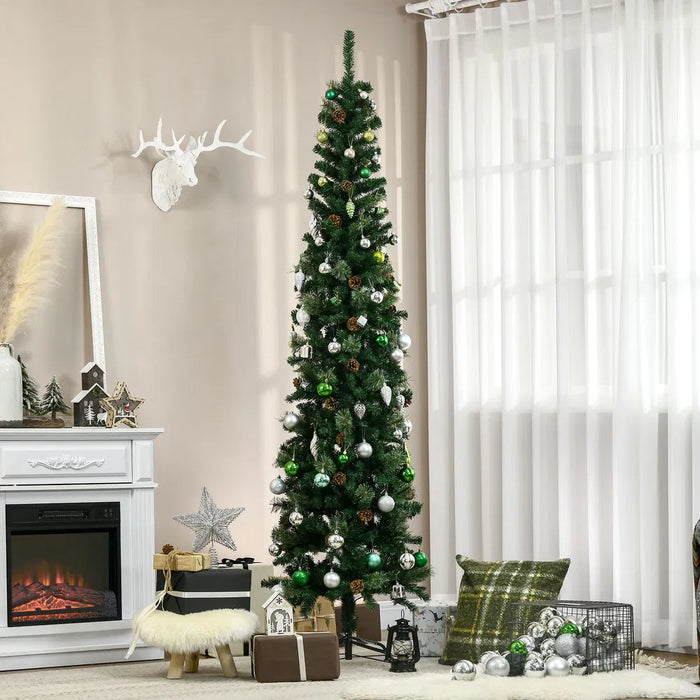 Varmegleden Smalt juletre med kongler, 225 cm uten lys