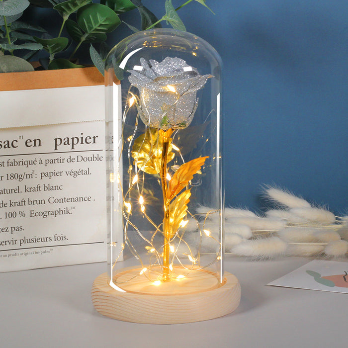 Varmegleden Evig rose i glasskuppel med varme LED-lys