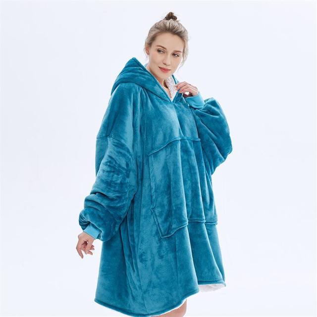Teppe med ermer og hette, tykt og varmt hoodie-teppe