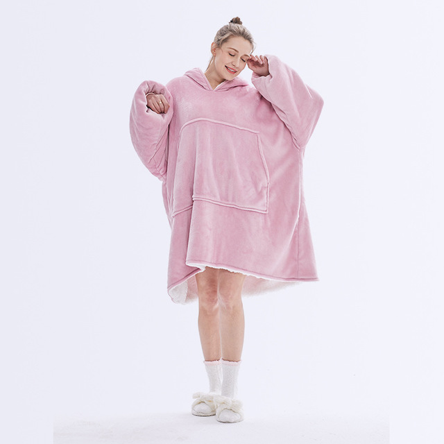 Teppe med ermer og hette, tykt og varmt hoodie-teppe