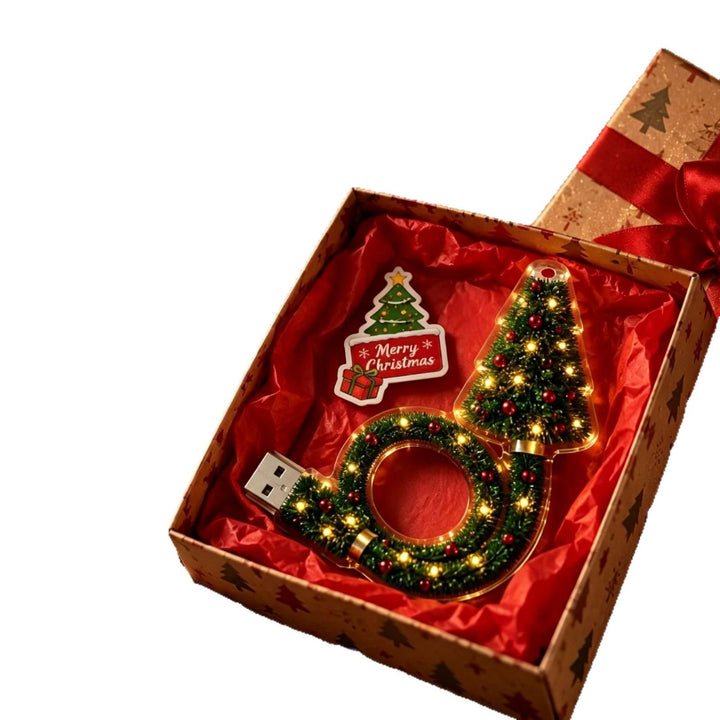 Liten juleprojektor formet som krans med LED