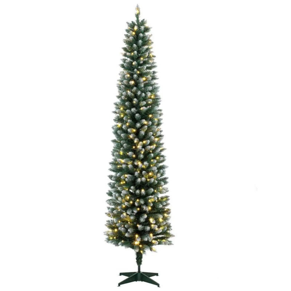 Smalt frostet juletre med fargelys