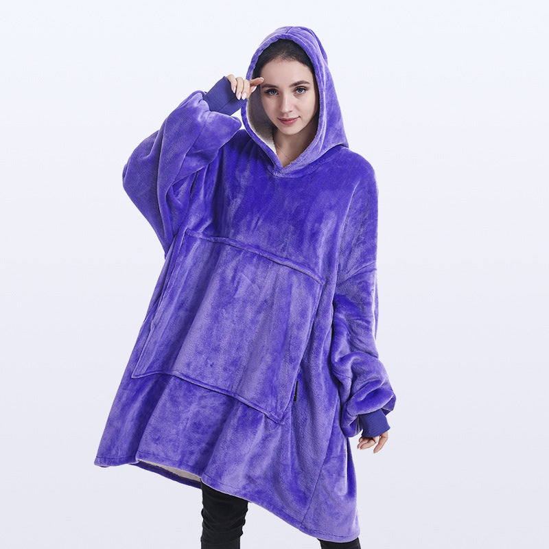 Teppe med ermer og hette, tykt og varmt hoodie-teppe