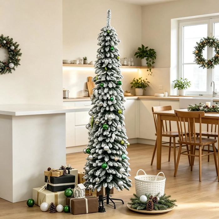 Varmegleden Smalt snødekt juletre 213 cm uten lys