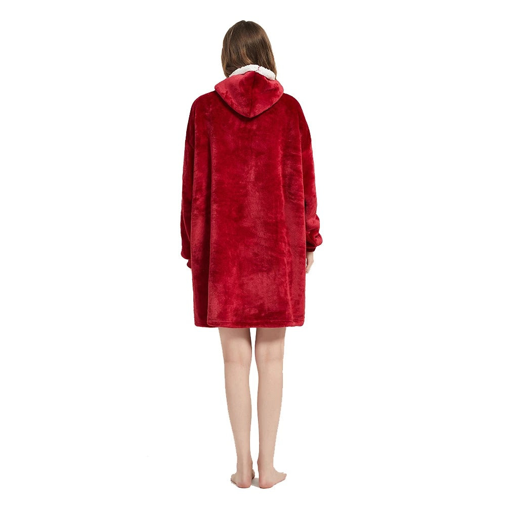Oversized pleddgenser med hette og lomme