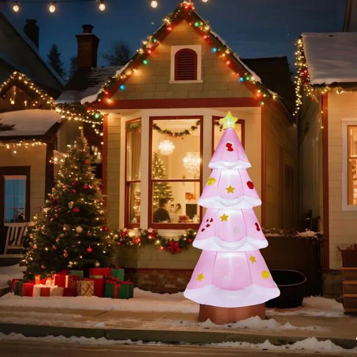 Oppblåsbart rosa juletre med pynt