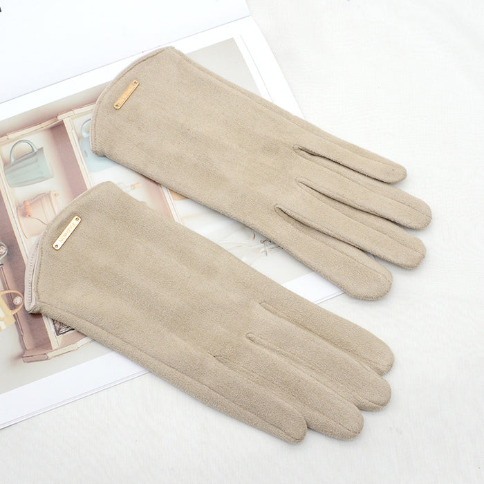 Varmegleden Touchhansker i semsket look med gullspenne