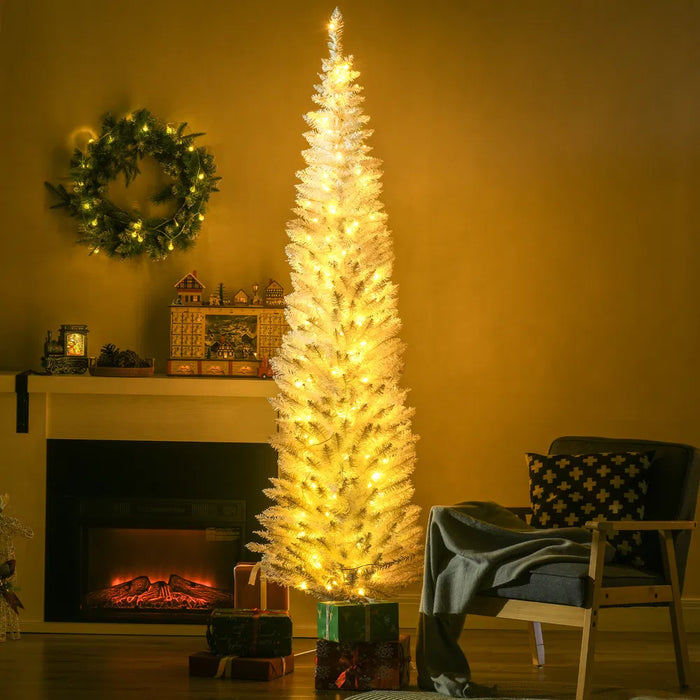 Varmegleden Hvitt smalt juletre med 200 lys, 210 cm
