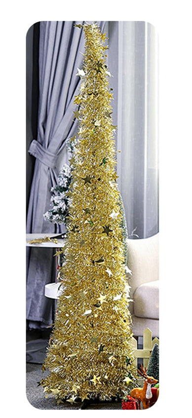 Kunstig glitterjuletre med fot – sammenleggbart, 120 eller 150 cm