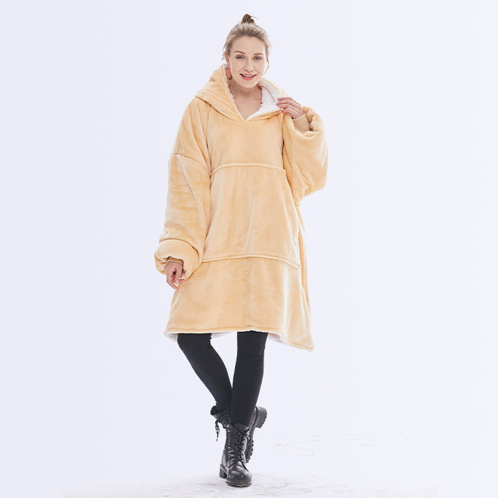 Teppe med ermer og hette, tykt og varmt hoodie-teppe