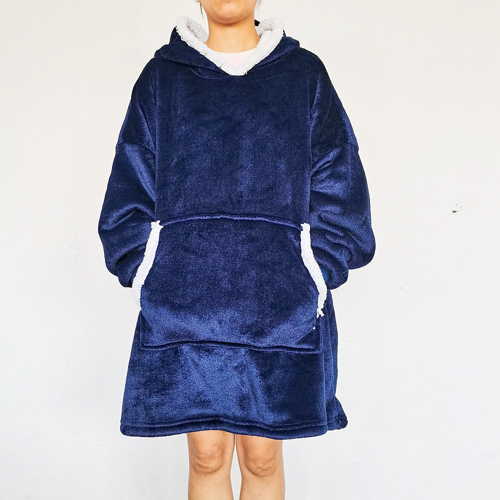 Oversized pleddgenser med hette og lomme