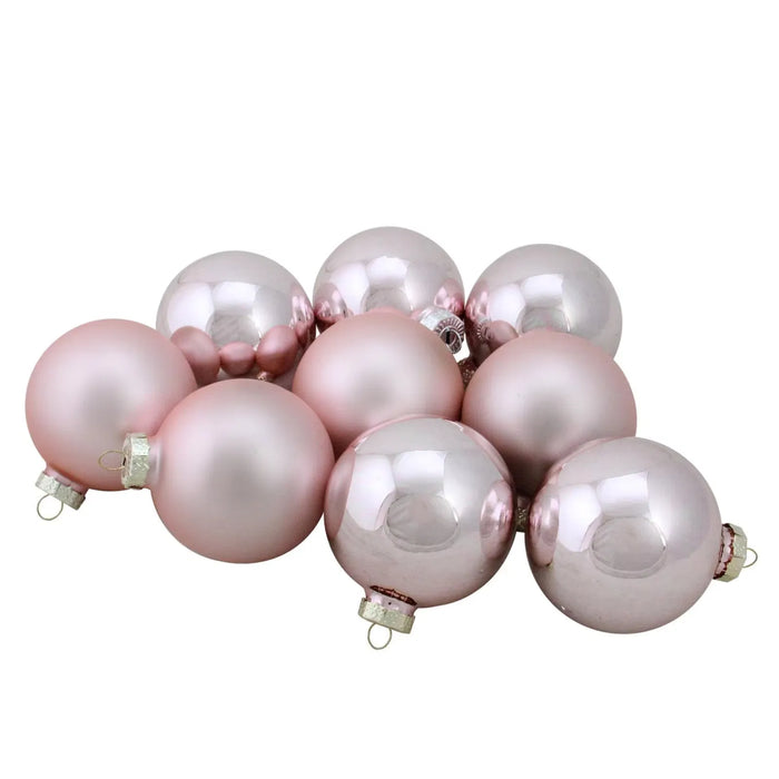 Varmegleden Rosa julekuler i glass, 9 stk. blanke og matte