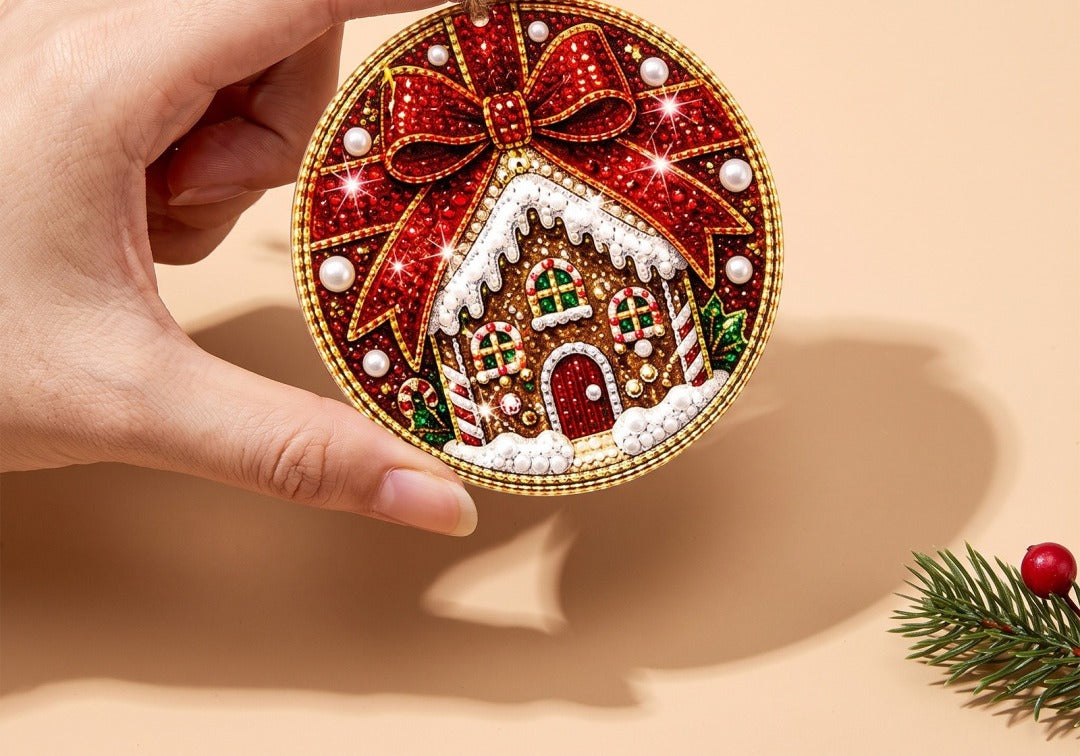 Diamantmalte juleornamenter i tre