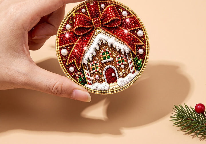 Diamantmalte juleornamenter i tre