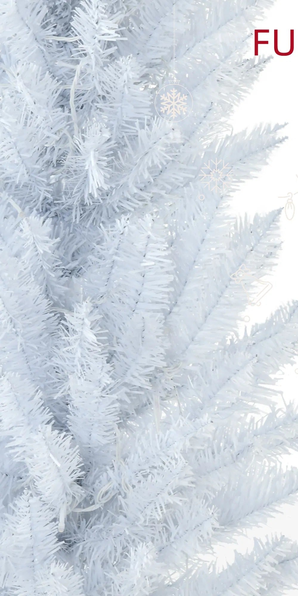 Smalt hvitt juletre med varmhvite lys