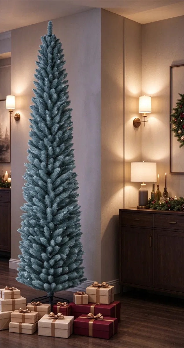 Smalt juletre med frostede sølvnåler