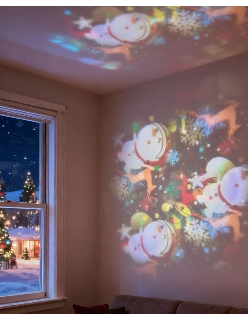 Projektorlampe som kaster snøfnugg på taket