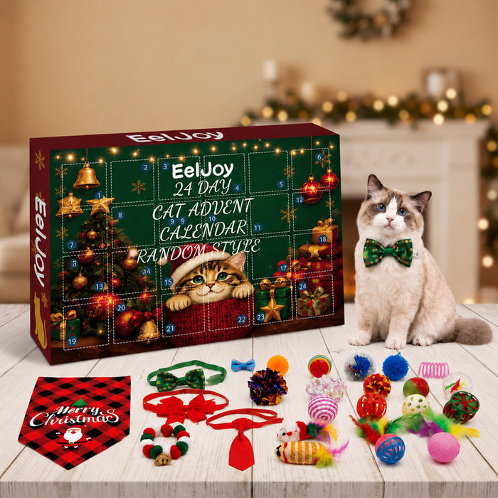 Varmegleden Julekalender til katt med 24 leker og bandana
