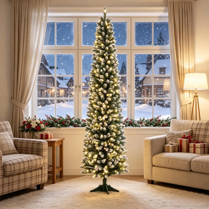 Varmegleden Smalt juletre 213 cm med frosttupper og fjernkontroll