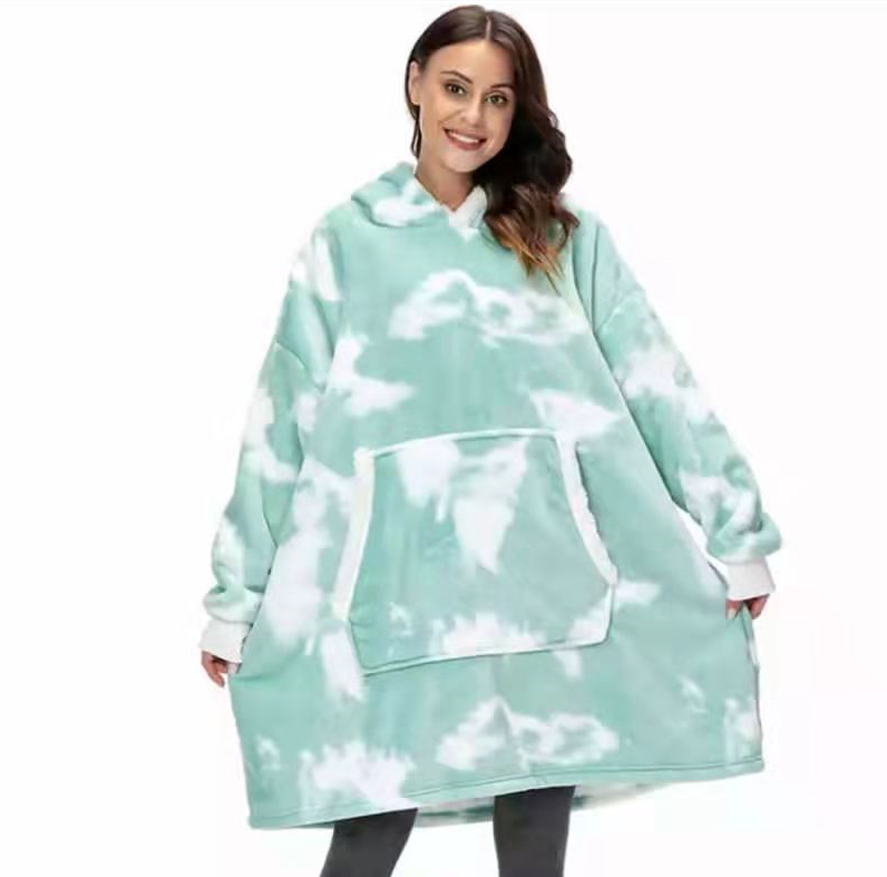 Teppe med ermer og hette, tykt og varmt hoodie-teppe