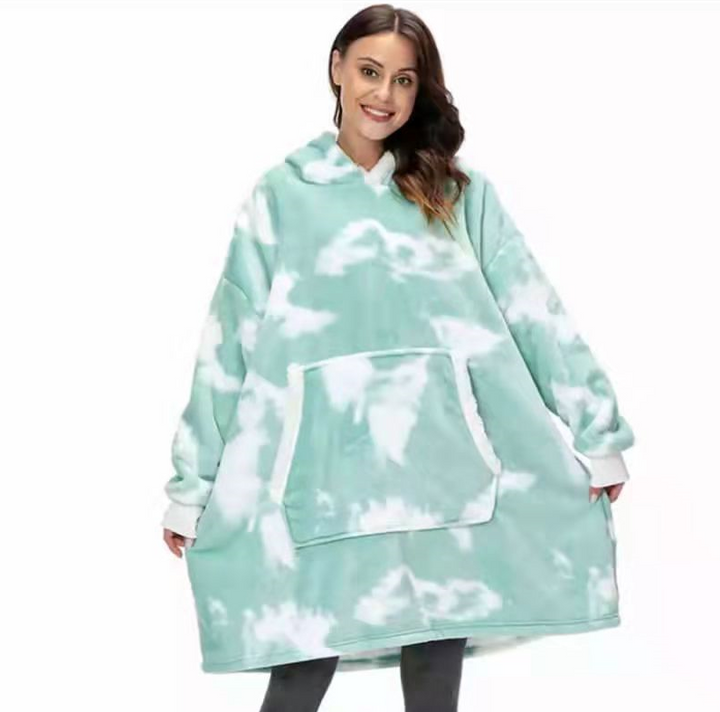 Teppe med ermer og hette, tykt og varmt hoodie-teppe