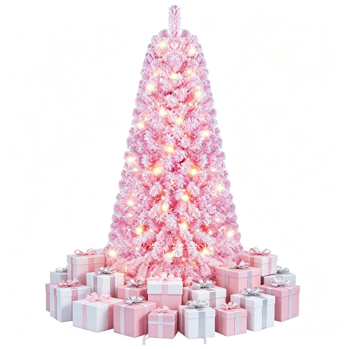 Varmegleden Rosa juletre med snø og 160 lys, 152 cm