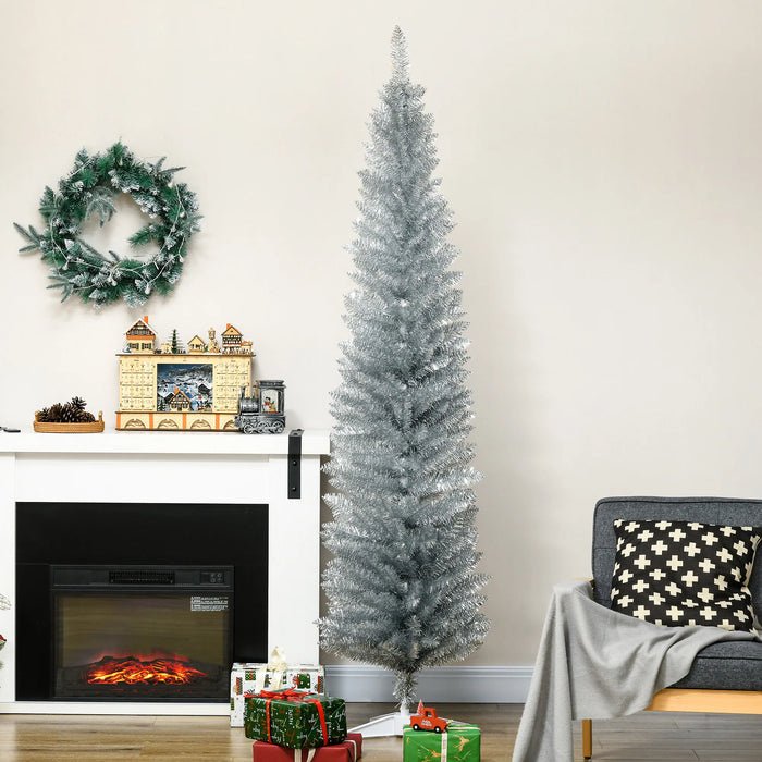 Varmegleden Smalt sølvfarget juletre uten lys, 210 cm
