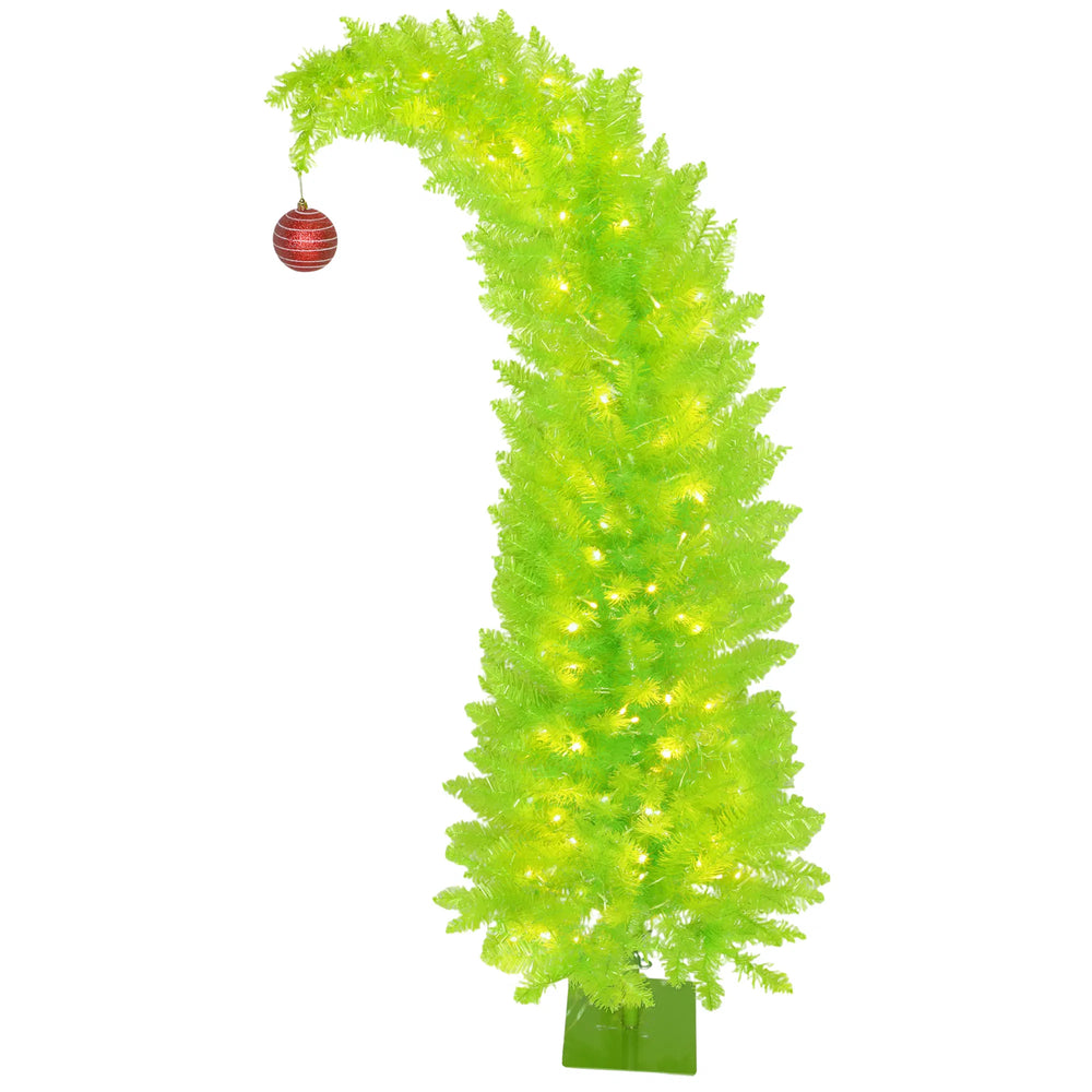 Lite limegrønt juletre med bøyd topp