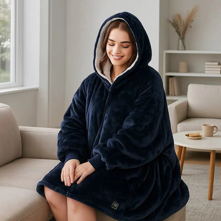 Varmegleden™ USB-oppvarmet pledd med hette i myk flanell