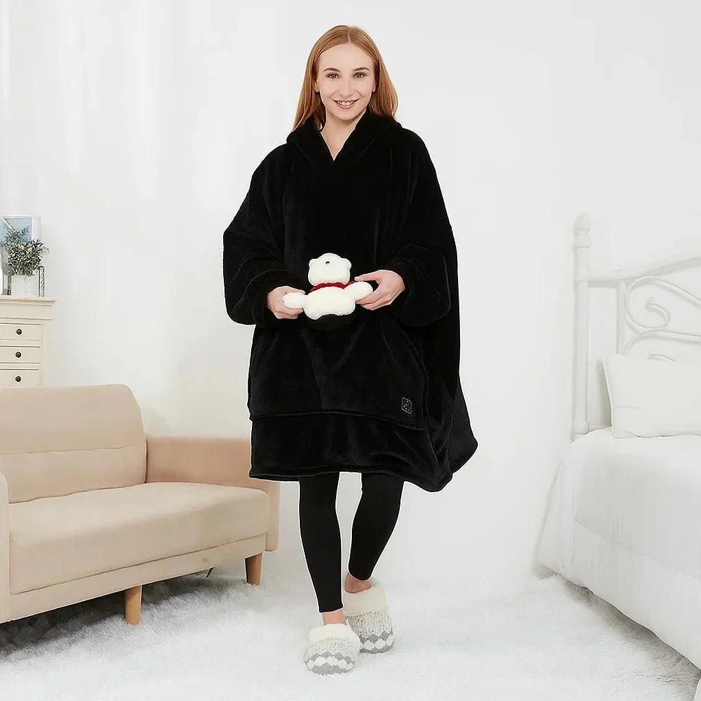Varmegleden™ USB-oppvarmet pledd med hette i myk flanell