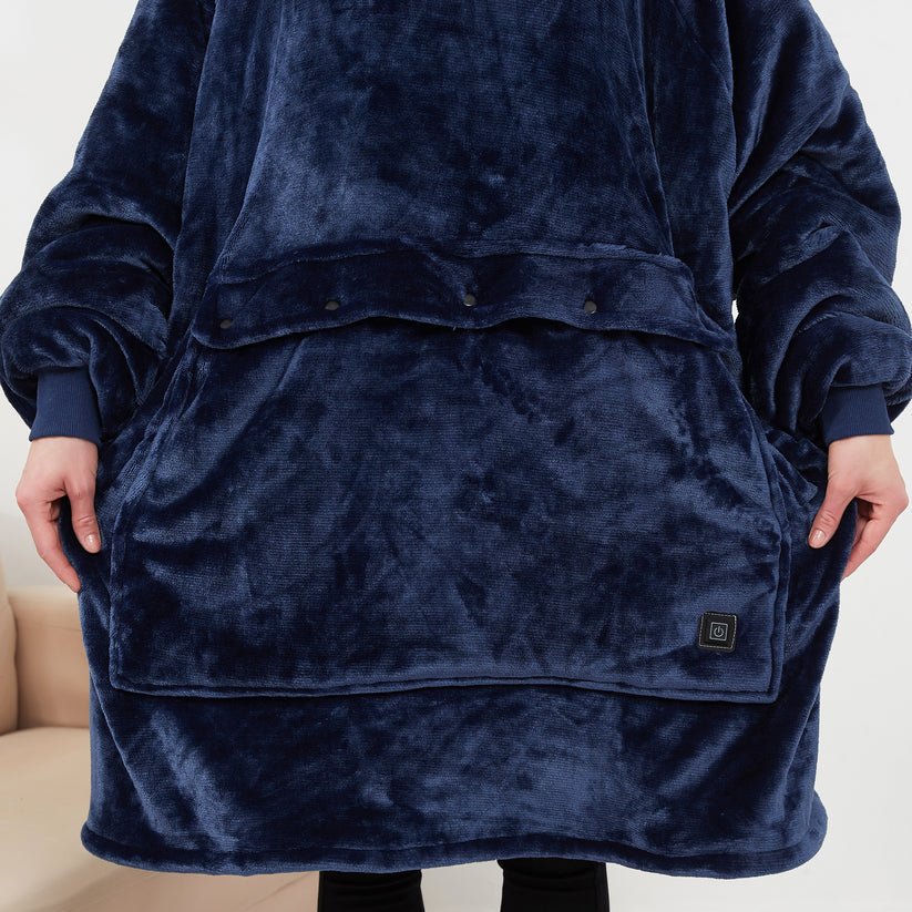 Varmegleden™ USB-oppvarmet pledd med hette i myk flanell